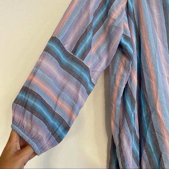 Lane Bryant Pastel Multi Striped Tie-neck Cotton Peasant Blouse Size 14 - Picture 5 of 10